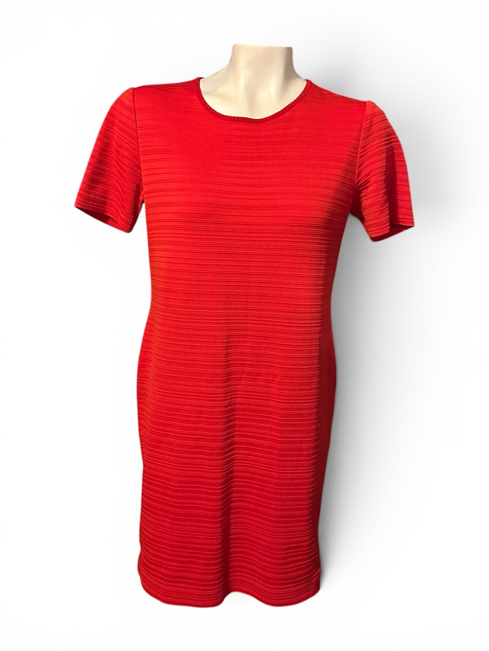 Vintage Yves Saint Laurent Red Textured Knit Shift Dress Minimalist Design M